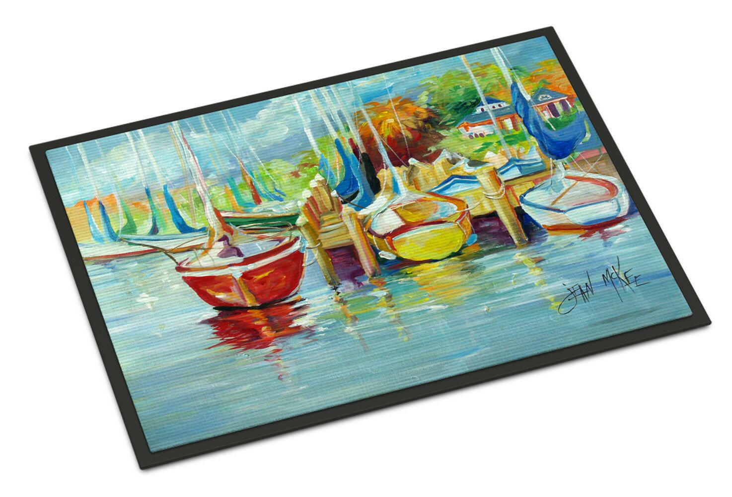 On the Dock Sailboats Doormat Indoor Outdoor 18H X 27W Front Door Mat Rugs for Entryway, Non Slip Washable
