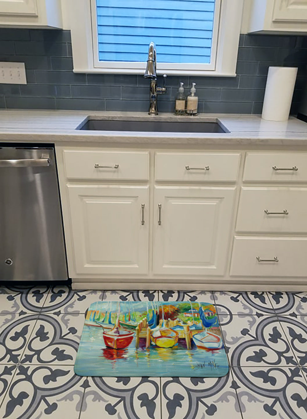 On the Dock Sailboats Memory Foam Kitchen Mat Machine Washable Anti-Fatigue Cushion Comfort Bath or Kitchen Rug