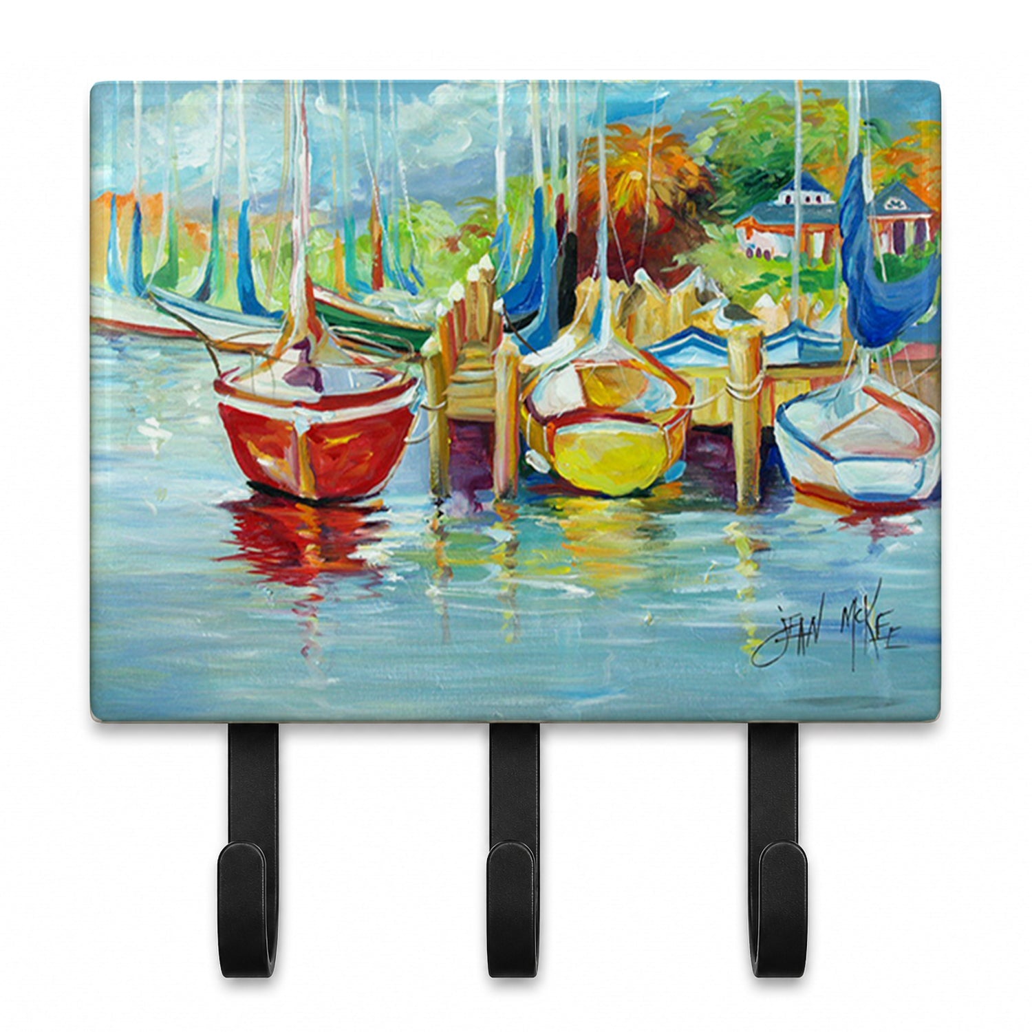 On the Dock Sailboats Leash or Key Holder Wall Hooks, Coat Rack Wall Mount, for Hanging Keys, Towels, Aprons, Leashes