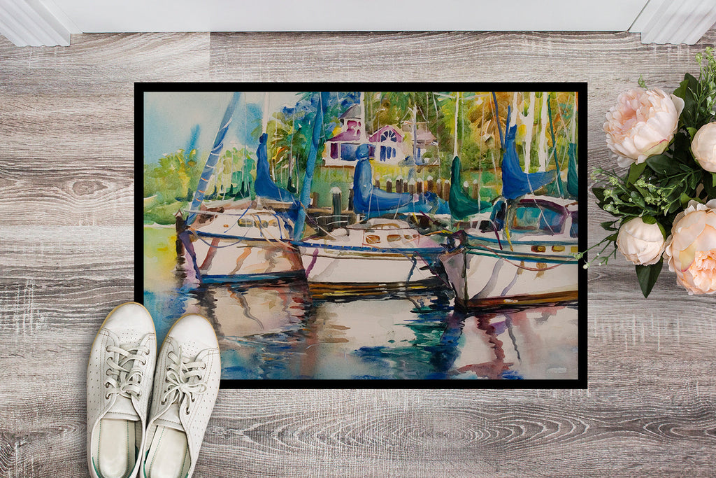 Safe Harbour Sailboats Doormat Indoor Outdoor 24H X 36W Front Door Mat Rugs for Entryway, Non Slip Washable Low Pile,