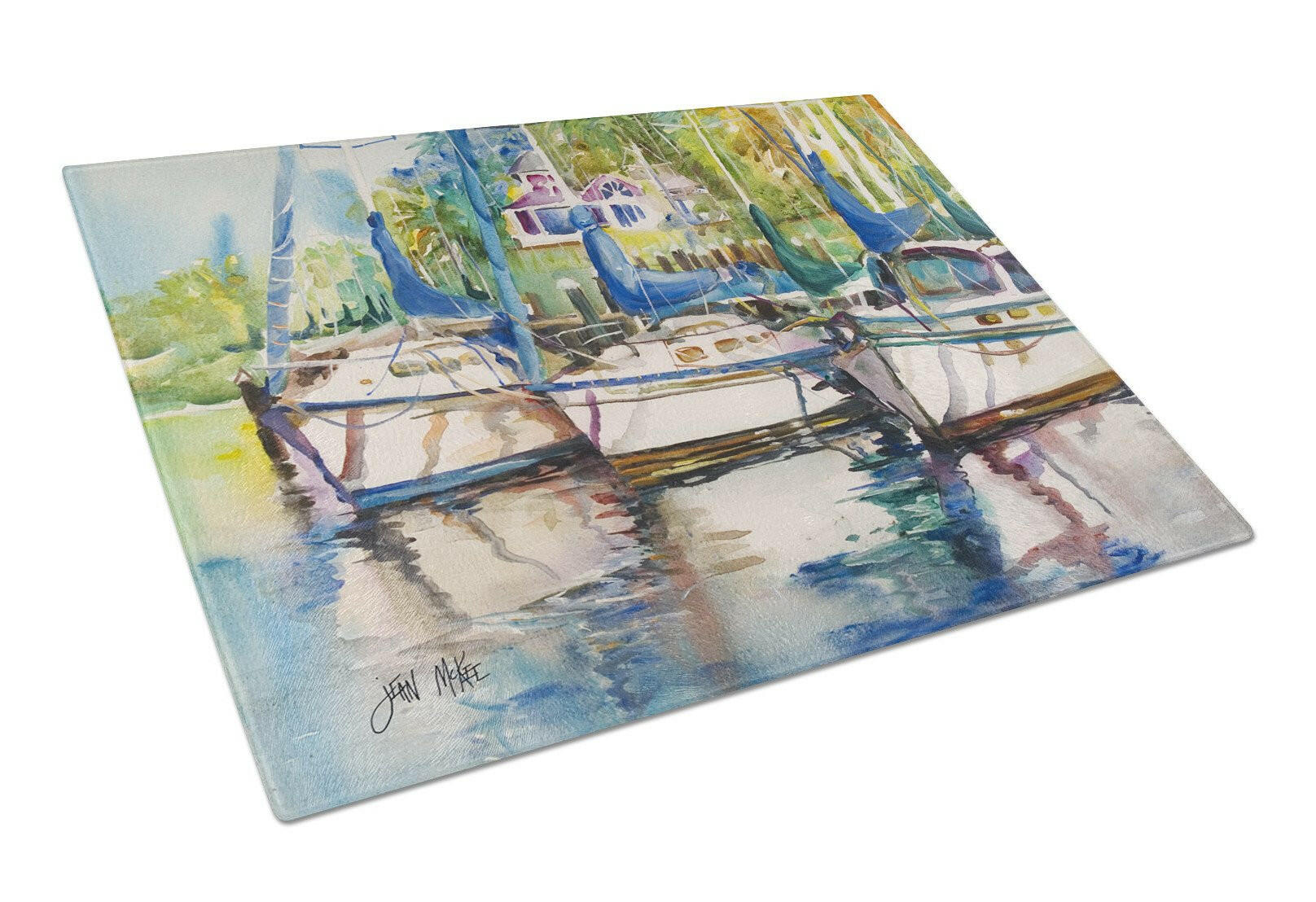 Safe Harbour Sailboats Cutting Board Tempered Glass Kitchen Cutting Surface, Heat Resistant Chopping, Non-Slip Feet, Food Prep & Serving