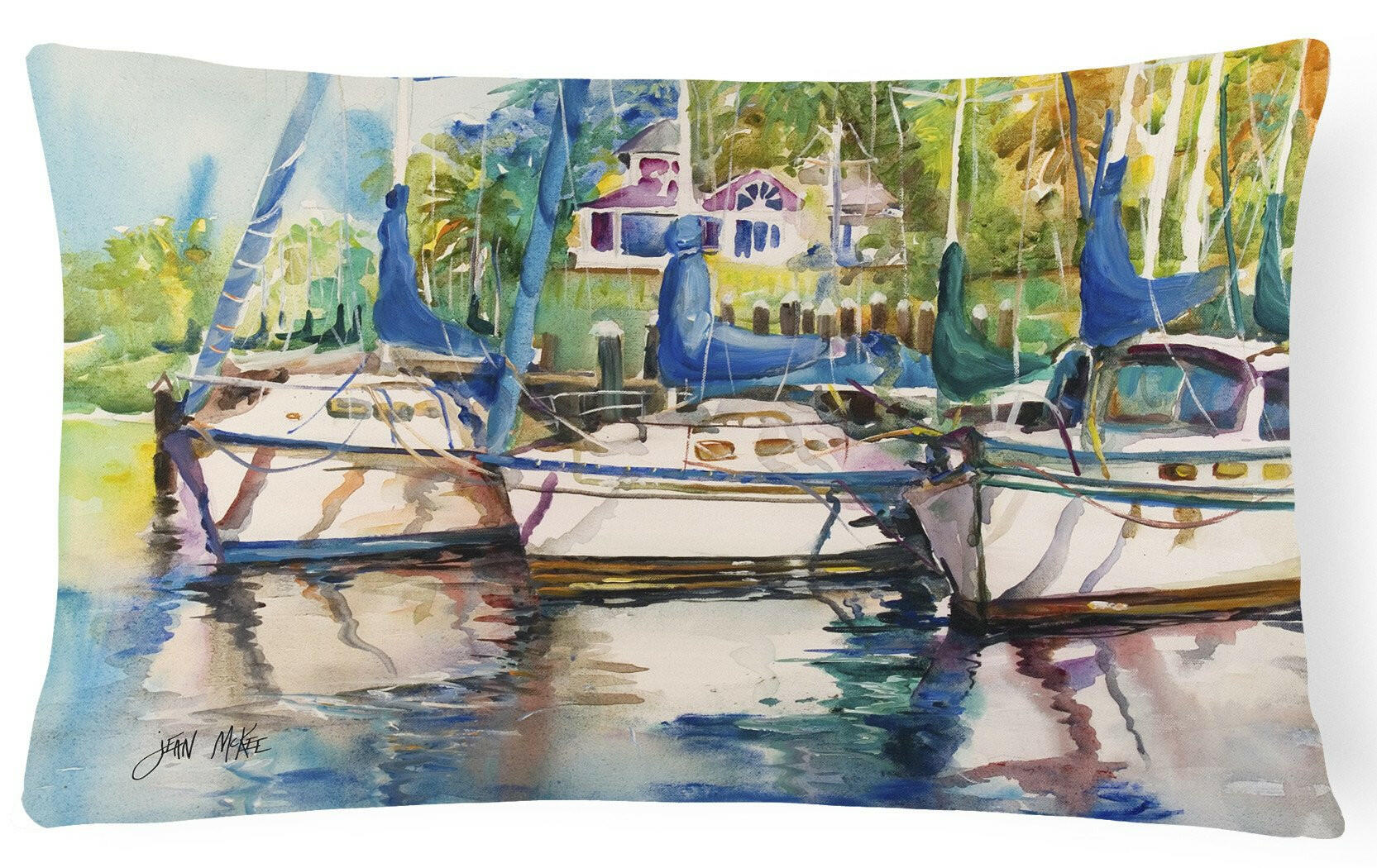Safe Harbour Sailboats Decorative Throw Pillow 12x16 Indoor Outdoor Accent Cushion, Fabric Cover with Insert for Sofa, Bed, Porch & Living Room