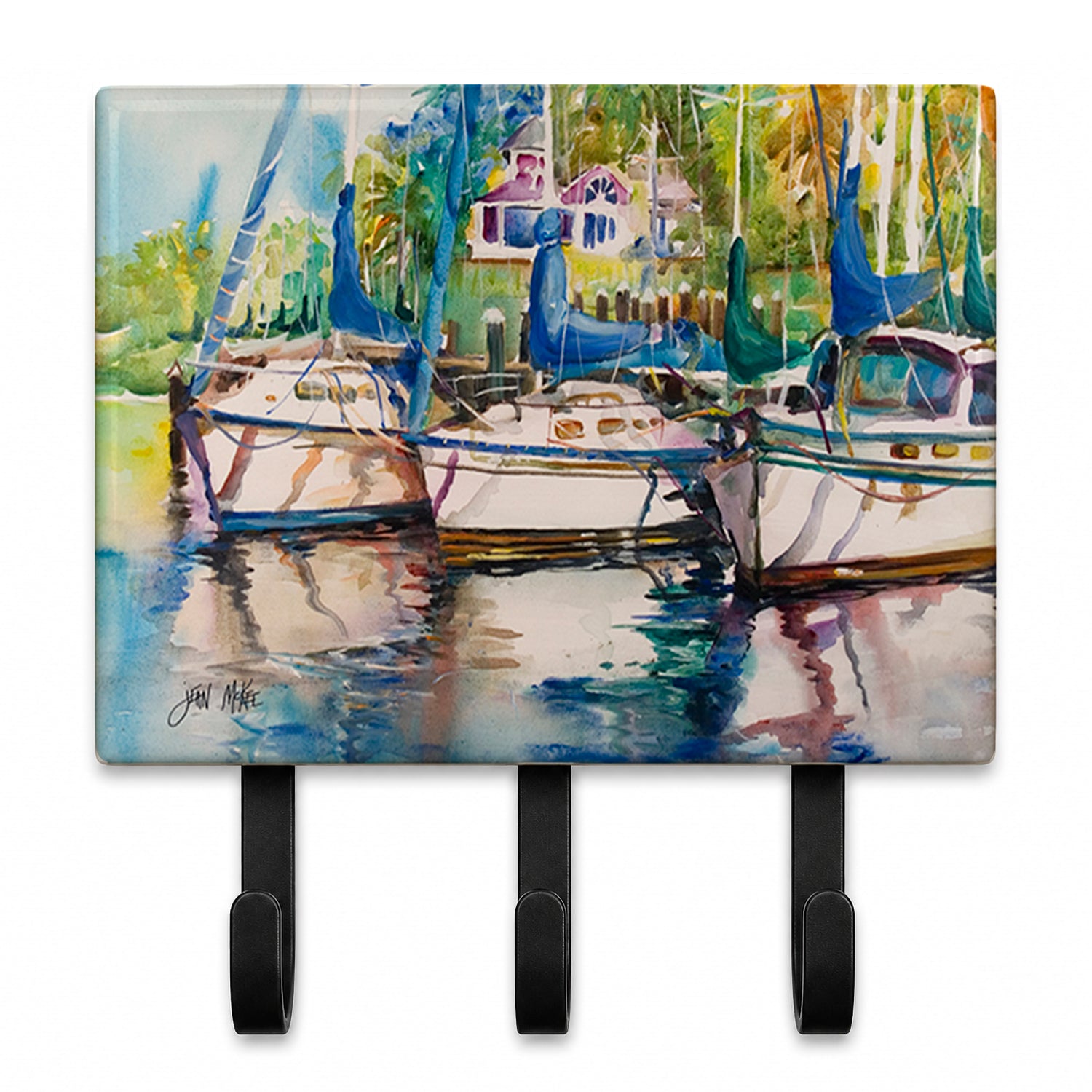 Safe Harbour Sailboats Leash or Key Holder Wall Hooks, Coat Rack Wall Mount, for Hanging Keys, Towels, Aprons, Leashes