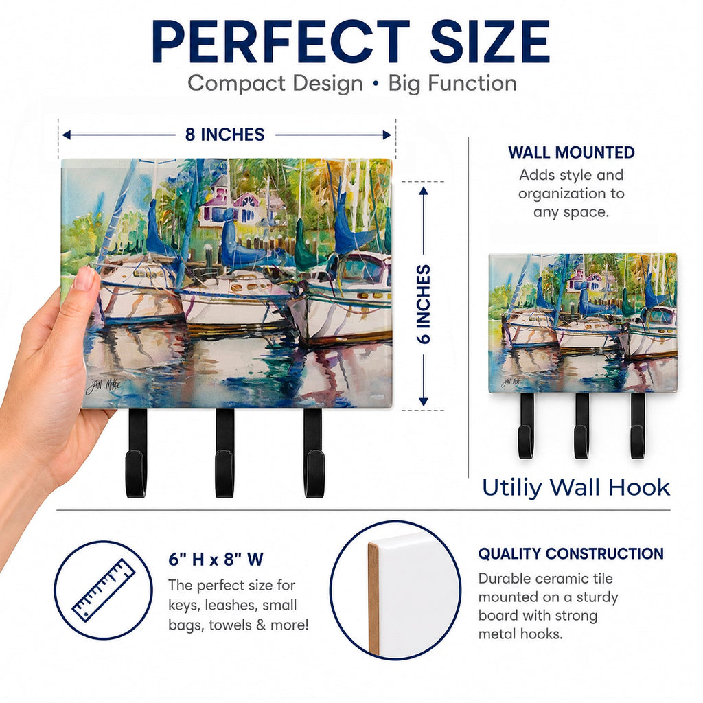 Safe Harbour Sailboats Leash or Key Holder Wall Hooks, Coat Rack Wall Mount, for Hanging Keys, Towels, Aprons, Leashes