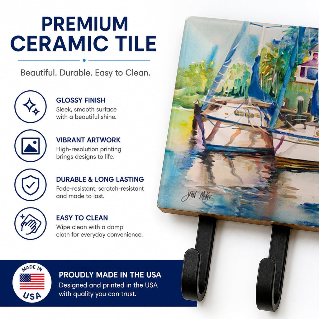 Safe Harbour Sailboats Leash or Key Holder Wall Hooks, Coat Rack Wall Mount, for Hanging Keys, Towels, Aprons, Leashes
