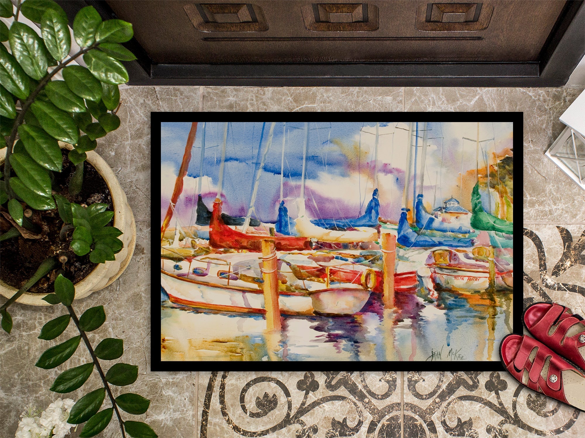 Run Away Sailboats Doormat Indoor Outdoor 24H X 36W Front Door Mat Rugs for Entryway, Non Slip Washable Low Pile,