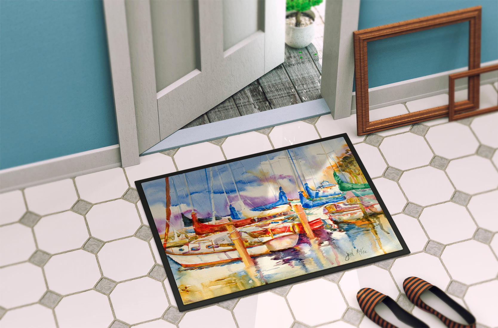 Run Away Sailboats Doormat Indoor Outdoor 24H X 36W Front Door Mat Rugs for Entryway, Non Slip Washable Low Pile,