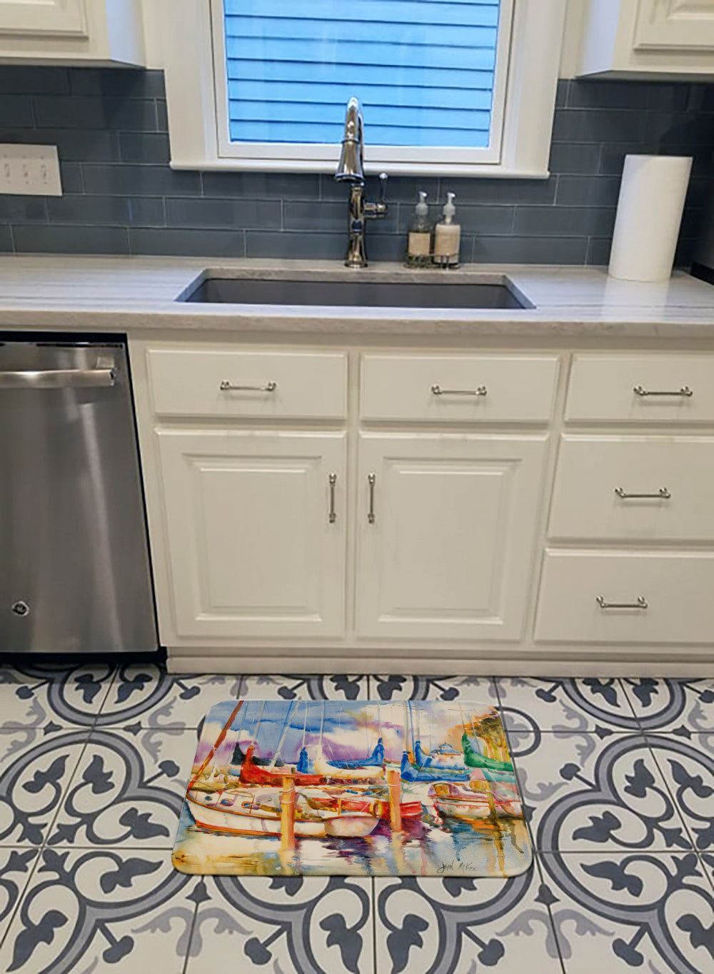 Run Away Sailboats Memory Foam Kitchen Mat Machine Washable Anti-Fatigue Cushion Comfort Bath or Kitchen Rug