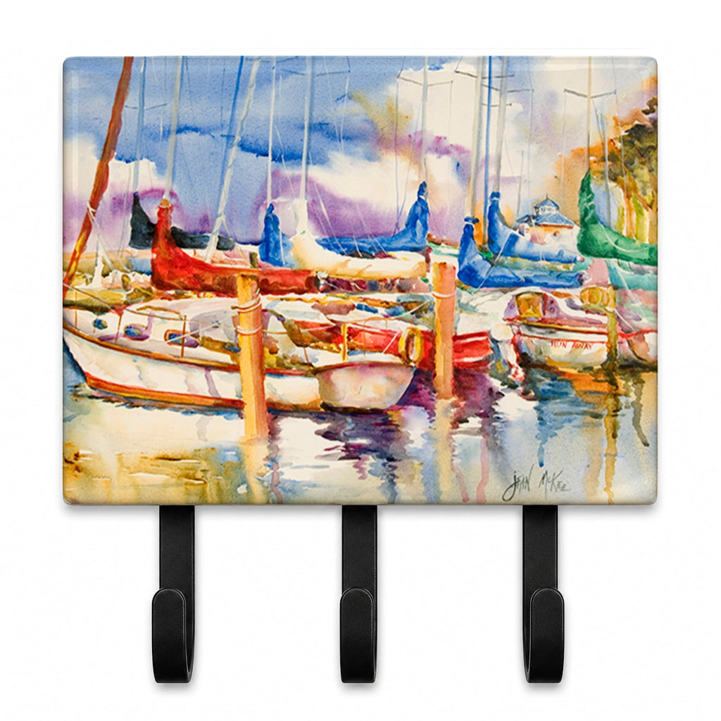 Run Away Sailboats Leash or Key Holder Wall Hooks, Coat Rack Wall Mount, for Hanging Keys, Towels, Aprons, Leashes