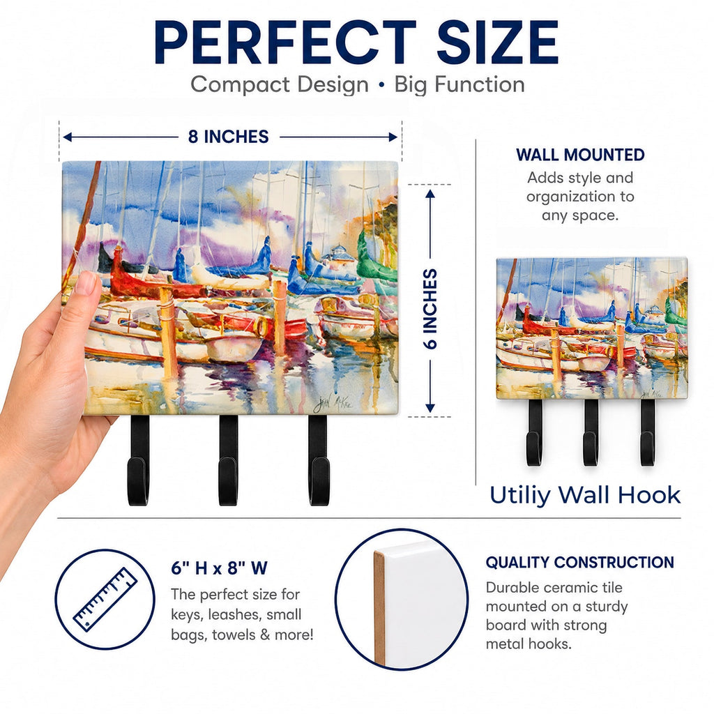 Run Away Sailboats Leash or Key Holder Wall Hooks, Coat Rack Wall Mount, for Hanging Keys, Towels, Aprons, Leashes