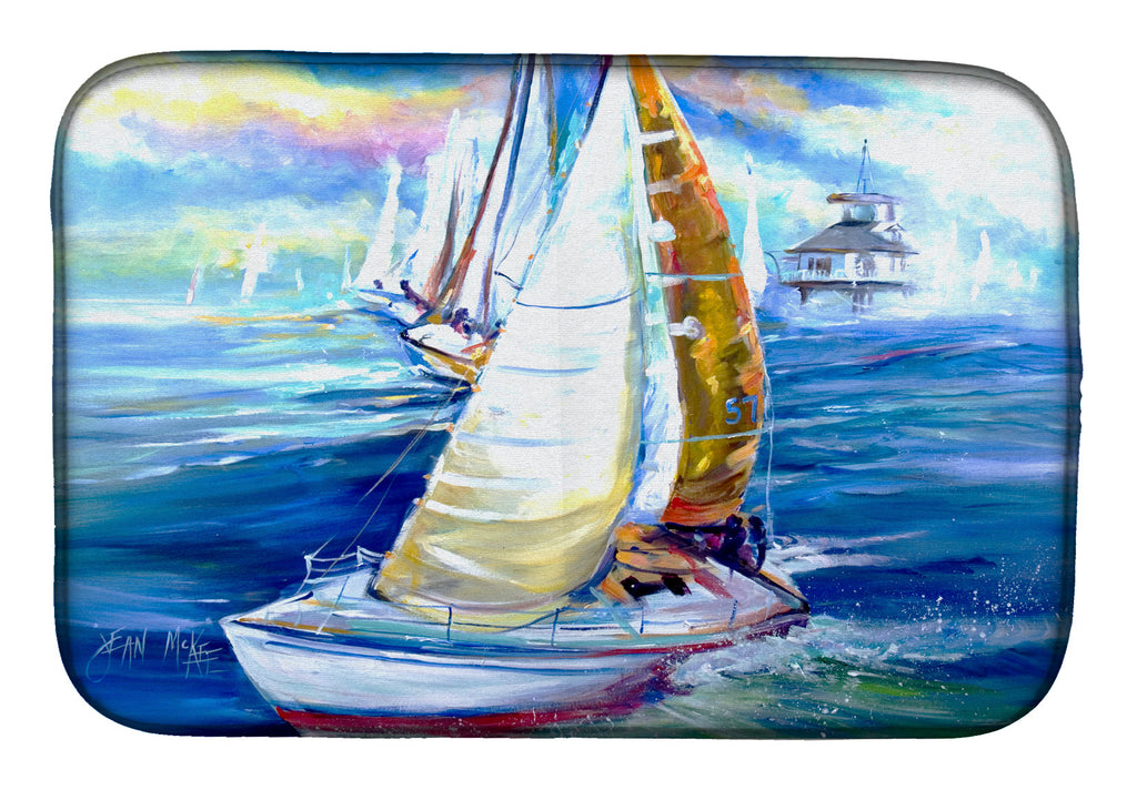 Rock my Boat Sailboats Dish Drying Mat Absorbent Dish Drying Mat Pad for Kitchen Counter Dish Drainer Mat for Countertop, 14 x 21", Multicolor