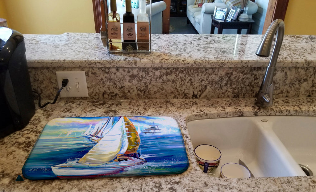 Rock my Boat Sailboats Dish Drying Mat Absorbent Dish Drying Mat Pad for Kitchen Counter Dish Drainer Mat for Countertop, 14 x 21", Multicolor
