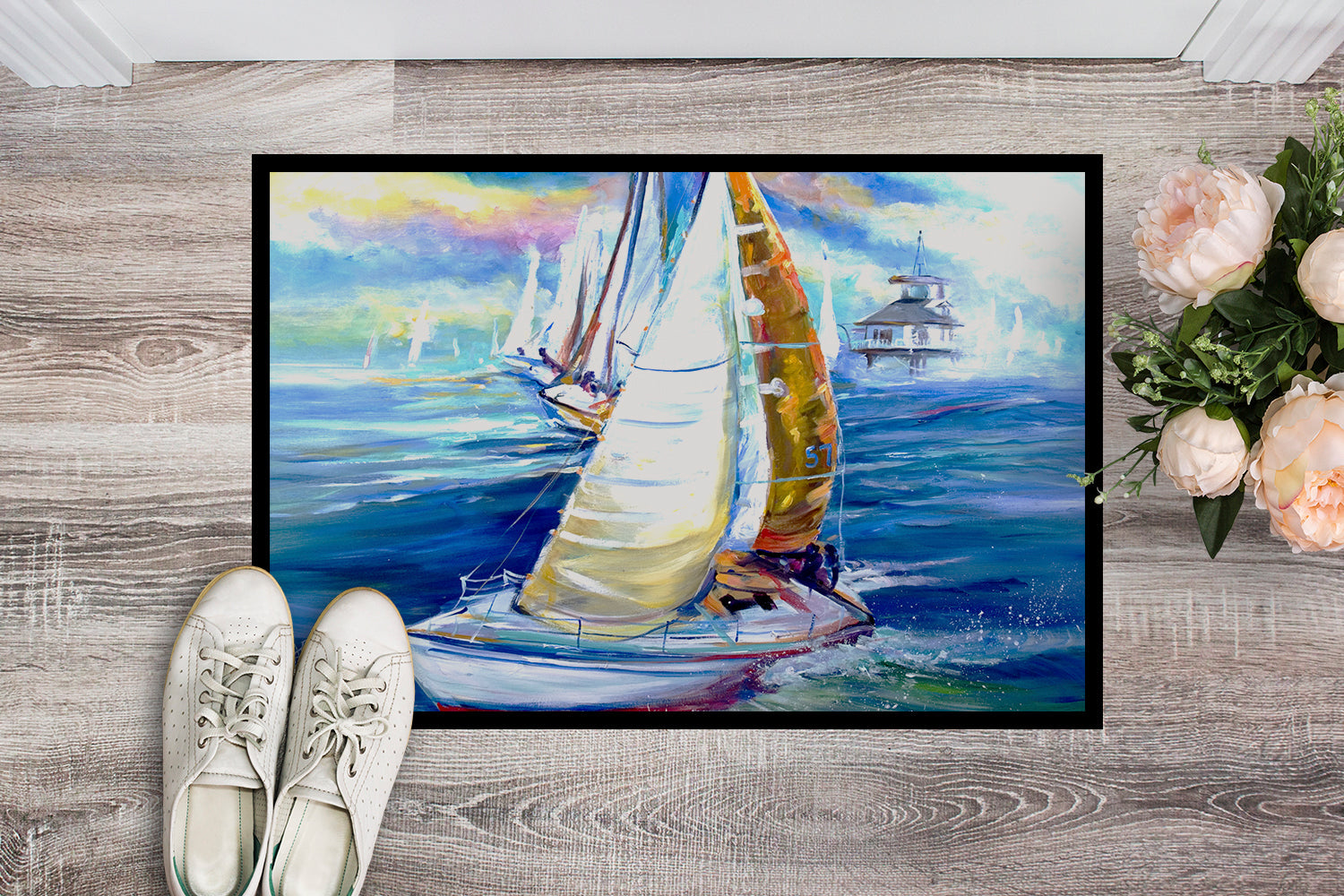 Rock my Boat Sailboats Doormat Indoor Outdoor 24H X 36W Front Door Mat Rugs for Entryway, Non Slip Washable Low Pile,