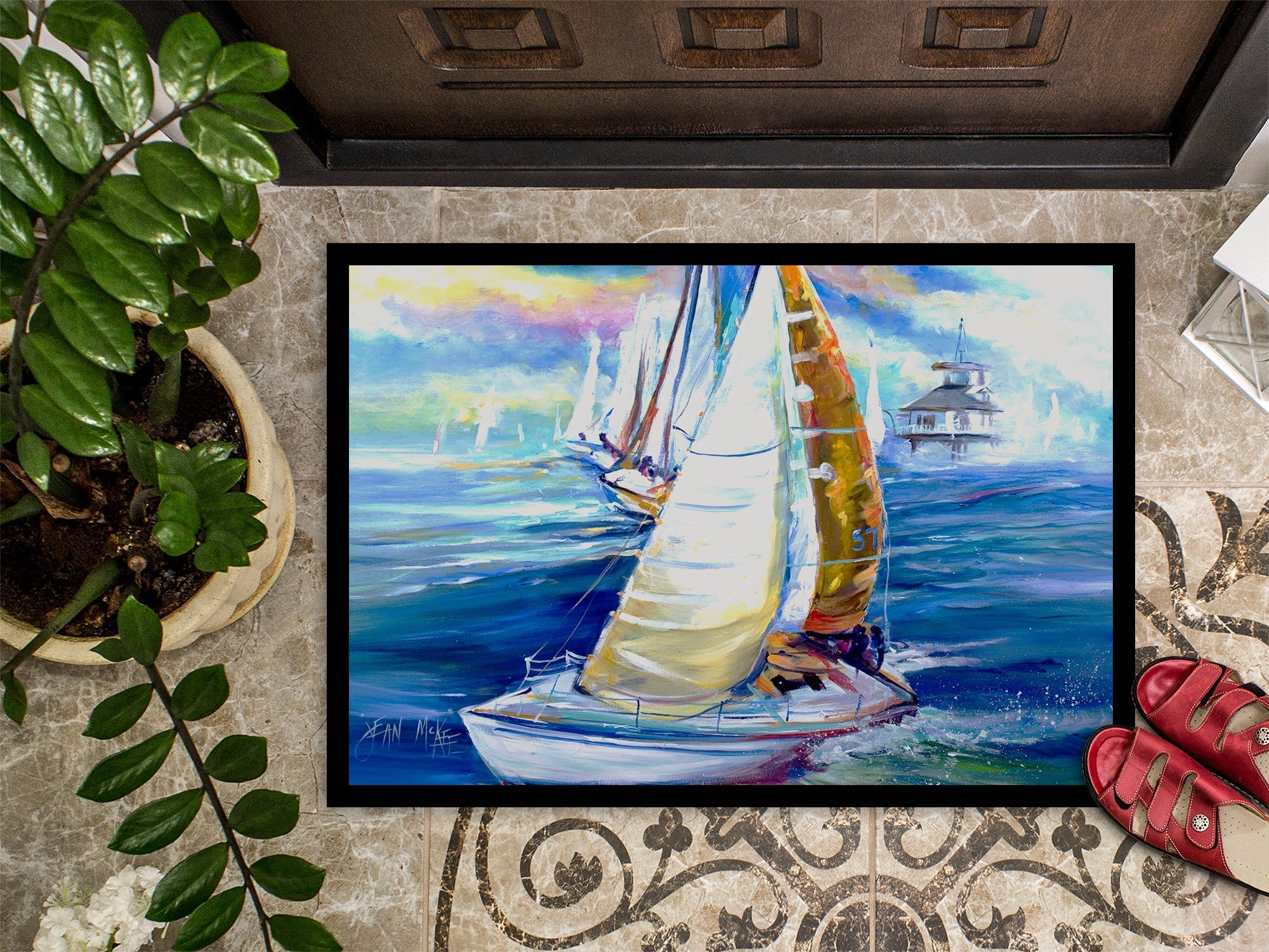 Rock my Boat Sailboats Doormat Indoor Outdoor 24H X 36W Front Door Mat Rugs for Entryway, Non Slip Washable Low Pile,