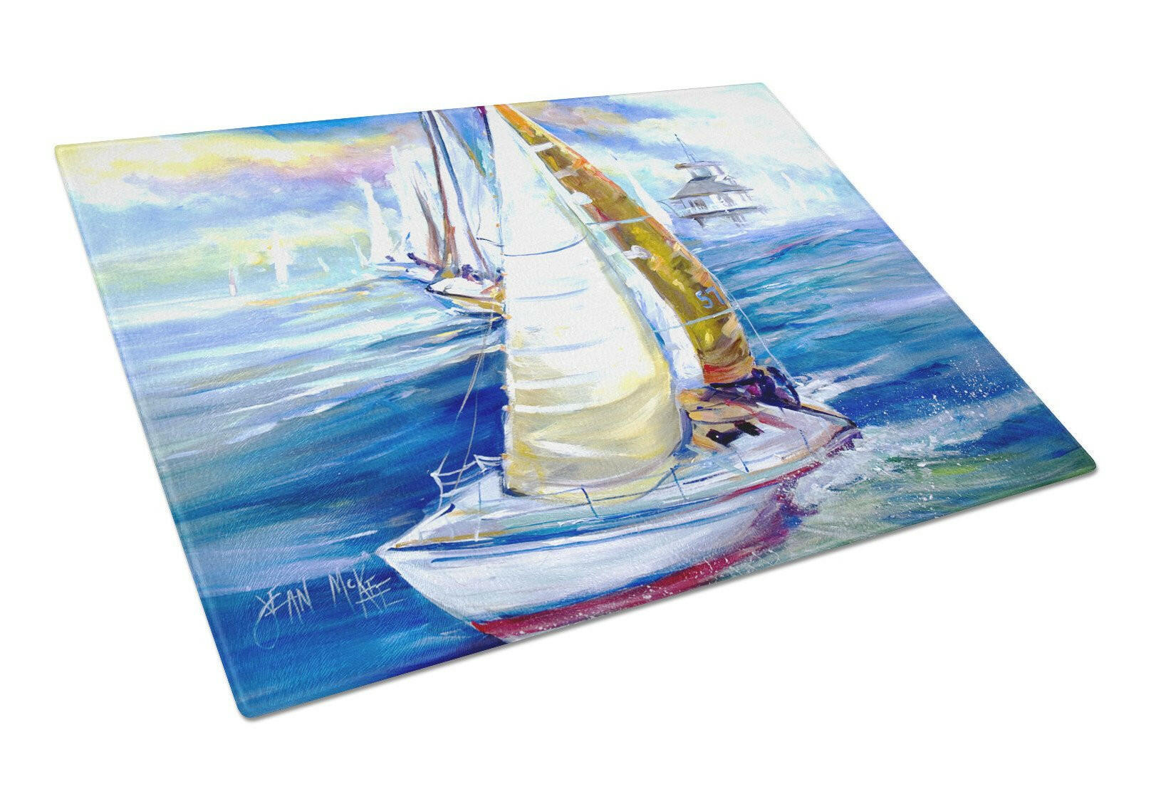 Rock my Boat Sailboats Cutting Board Tempered Glass Kitchen Cutting Surface, Heat Resistant Chopping, Non-Slip Feet, Food Prep & Serving