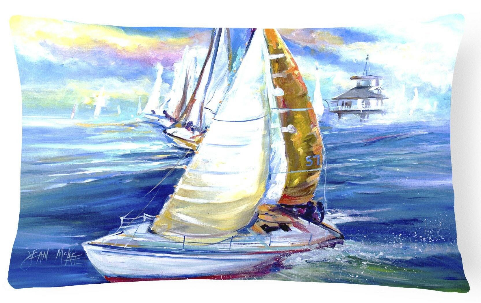 Rock my Boat Sailboats Decorative Throw Pillow 12x16 Indoor Outdoor Accent Cushion, Fabric Cover with Insert for Sofa, Bed, Porch & Living Room