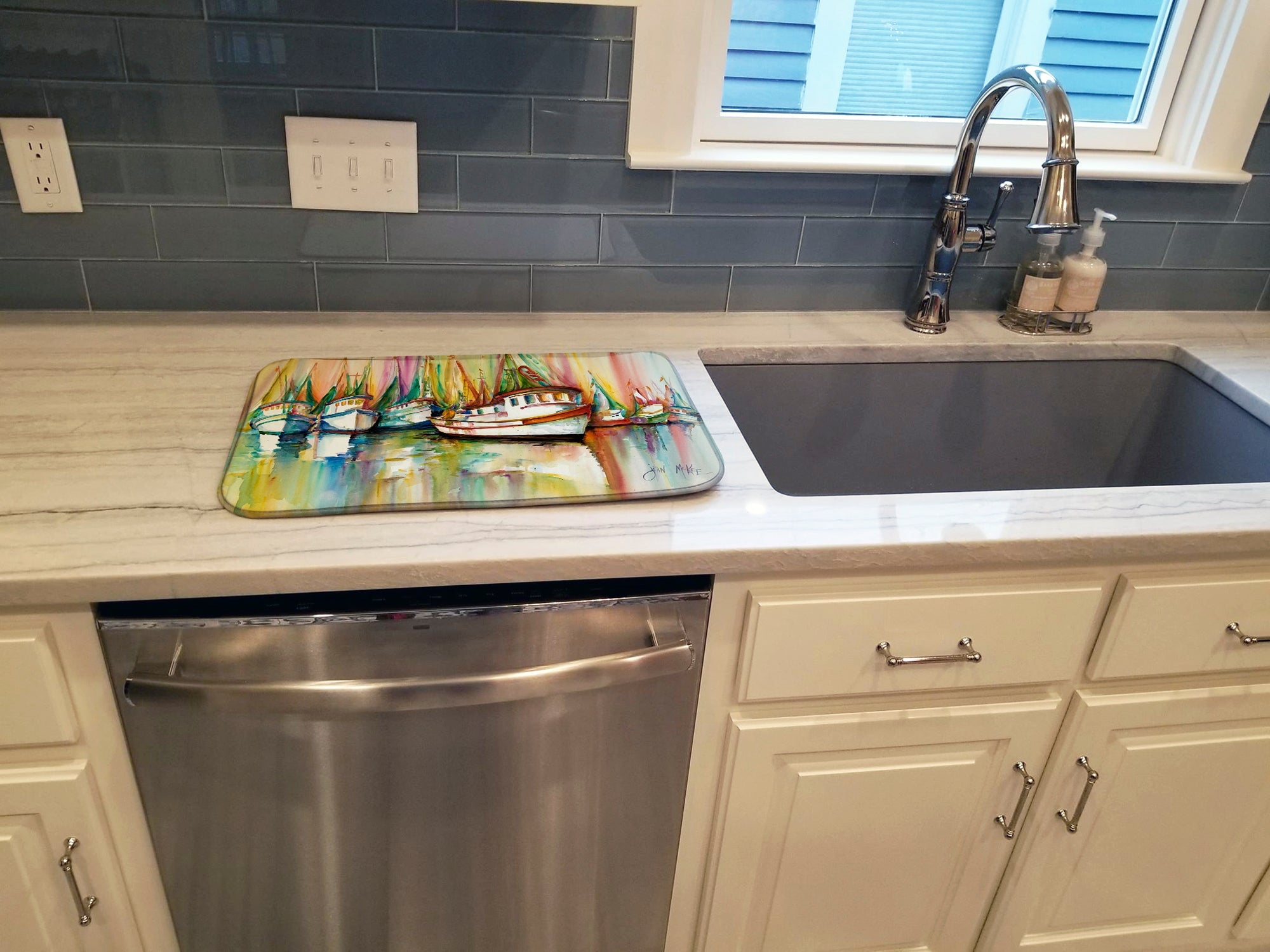 Shrimp Fleet Dish Drying Mat Absorbent Dish Drying Mat Pad for Kitchen Counter Dish Drainer Mat for Countertop, 14 x 21", Multicolor