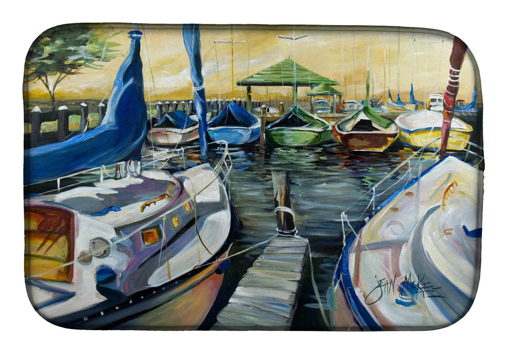Seven Boats Sailboats Dish Drying Mat Absorbent Dish Drying Mat Pad for Kitchen Counter Dish Drainer Mat for Countertop, 14 x 21", Multicolor