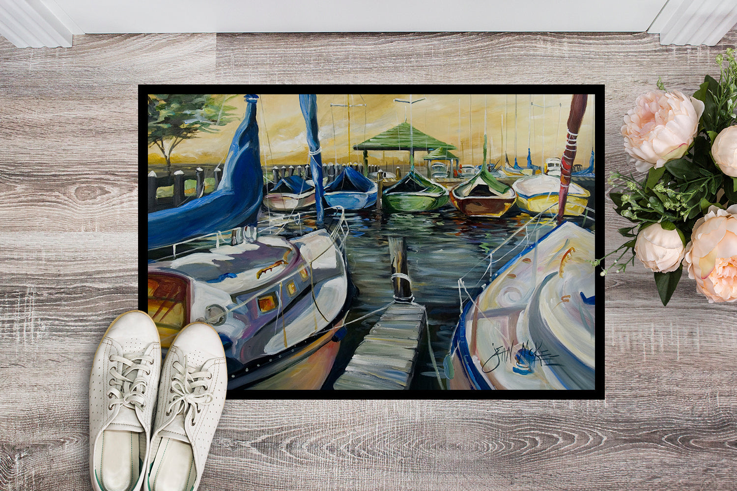 Seven Boats Sailboats Doormat Indoor Outdoor 24H X 36W Front Door Mat Rugs for Entryway, Non Slip Washable Low Pile,