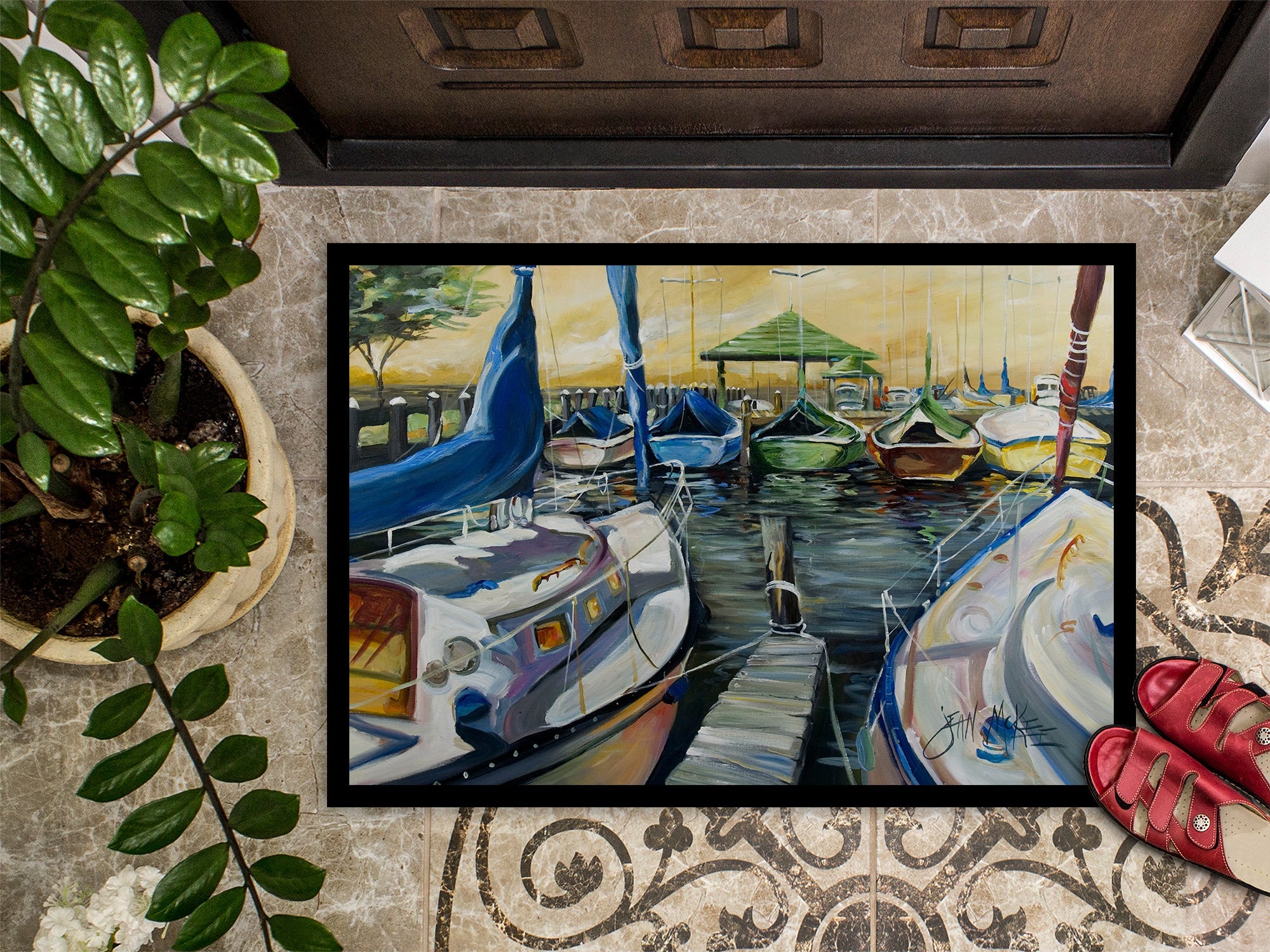 Seven Boats Sailboats Doormat Indoor Outdoor 24H X 36W Front Door Mat Rugs for Entryway, Non Slip Washable Low Pile,