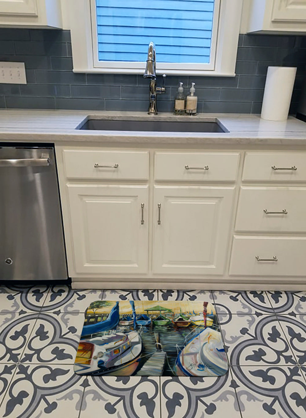 Seven Boats Sailboats Memory Foam Kitchen Mat Machine Washable Anti-Fatigue Cushion Comfort Bath or Kitchen Rug