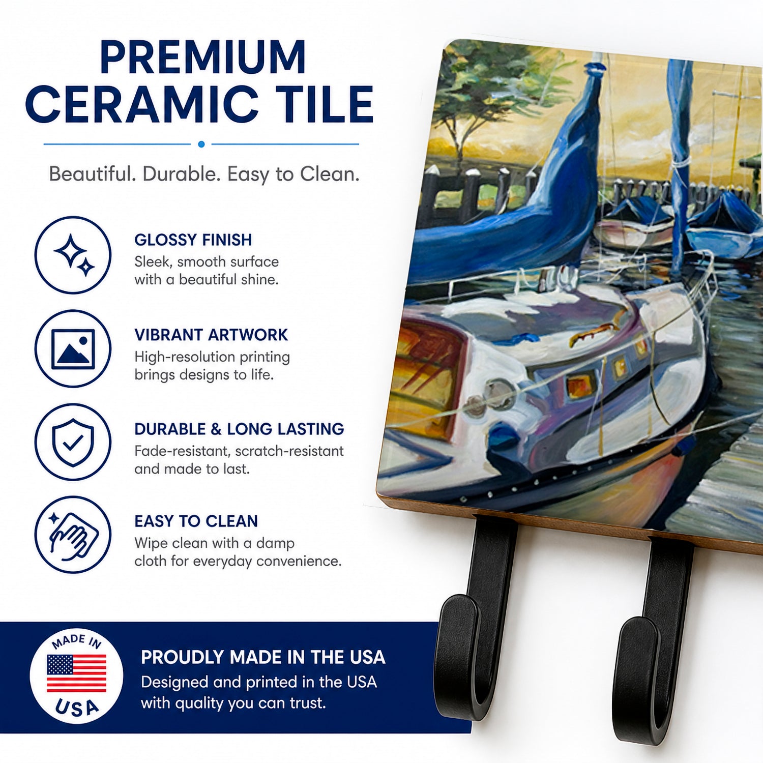 Seven Boats Sailboats Leash or Key Holder Wall Hooks, Coat Rack Wall Mount, for Hanging Keys, Towels, Aprons, Leashes