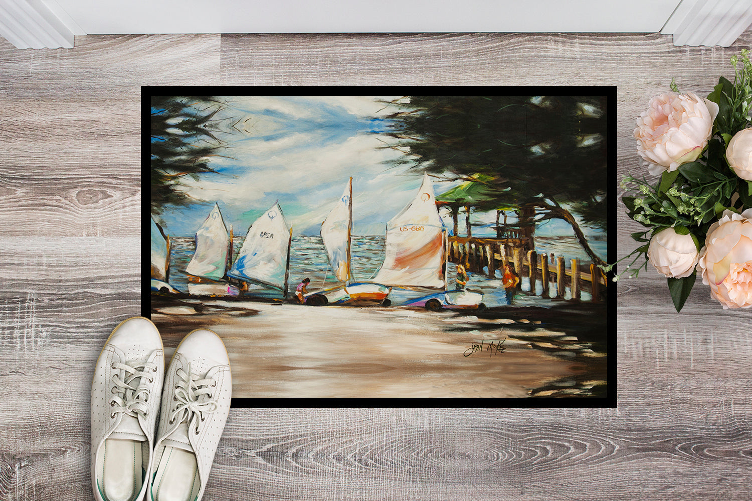 Sailing Lessons Sailboats Doormat Indoor Outdoor 24H X 36W Front Door Mat Rugs for Entryway, Non Slip Washable Low Pile,