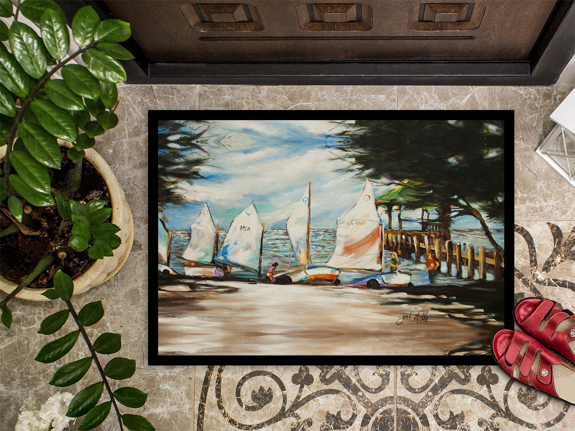 Sailing Lessons Sailboats Doormat Indoor Outdoor 24H X 36W Front Door Mat Rugs for Entryway, Non Slip Washable Low Pile,