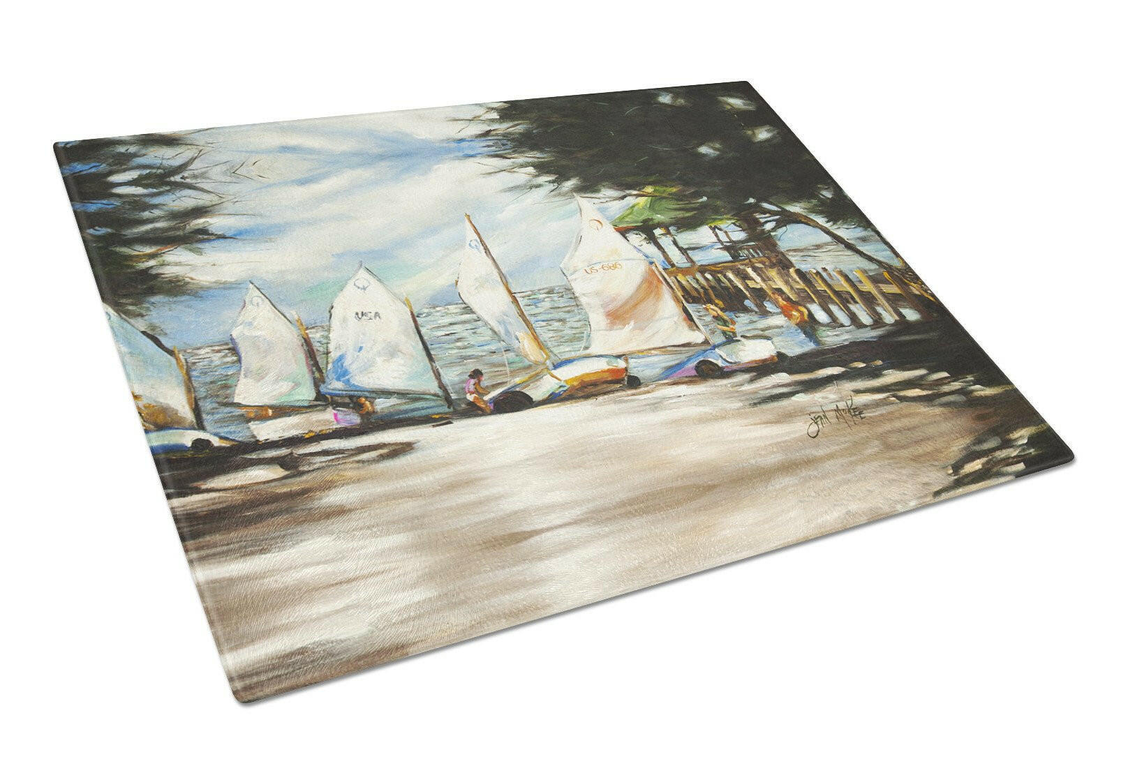 Sailing Lessons Sailboats Cutting Board Tempered Glass Kitchen Cutting Surface, Heat Resistant Chopping, Non-Slip Feet, Food Prep & Serving