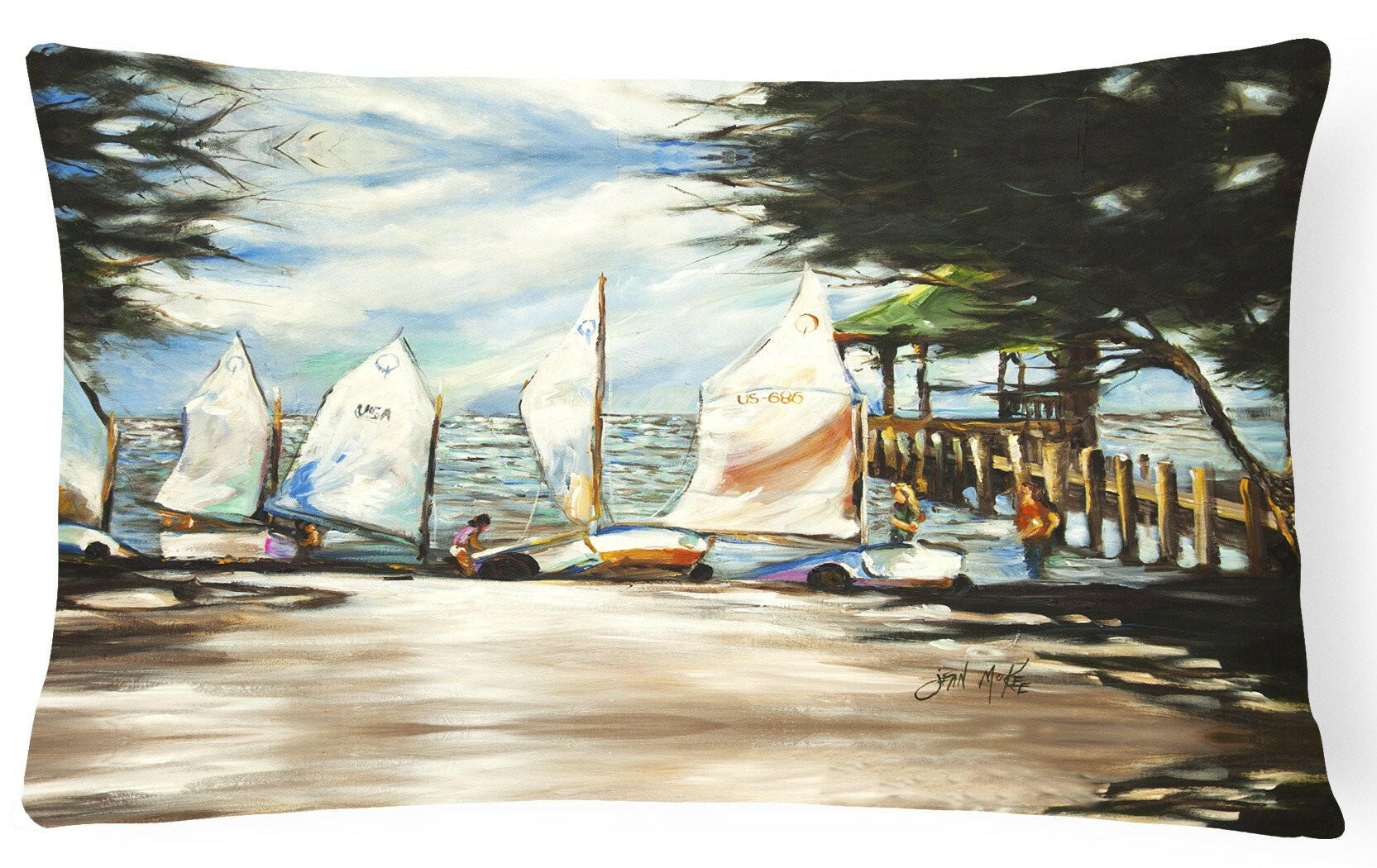 Sailing Lessons Sailboats Decorative Throw Pillow 12x16 Indoor Outdoor Accent Cushion, Fabric Cover with Insert for Sofa, Bed, Porch & Living Room