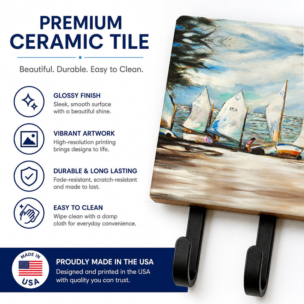 Sailing Lessons Sailboats Leash or Key Holder Wall Hooks, Coat Rack Wall Mount, for Hanging Keys, Towels, Aprons, Leashes