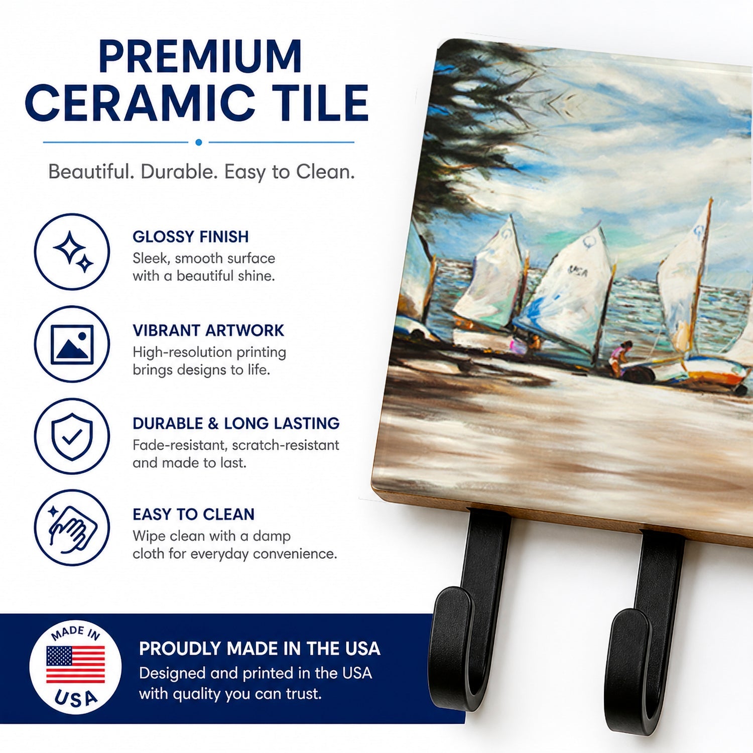 Sailing Lessons Sailboats Leash or Key Holder Wall Hooks, Coat Rack Wall Mount, for Hanging Keys, Towels, Aprons, Leashes