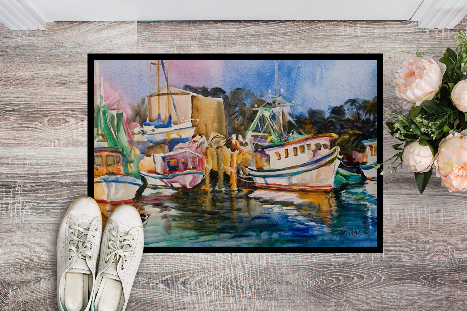 Shrimp Boat Warehouse Doormat Indoor Outdoor 24H X 36W Front Door Mat Rugs for Entryway, Non Slip Washable Low Pile,