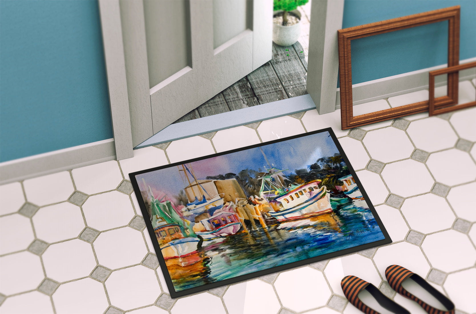 Shrimp Boat Warehouse Doormat Indoor Outdoor 24H X 36W Front Door Mat Rugs for Entryway, Non Slip Washable Low Pile,