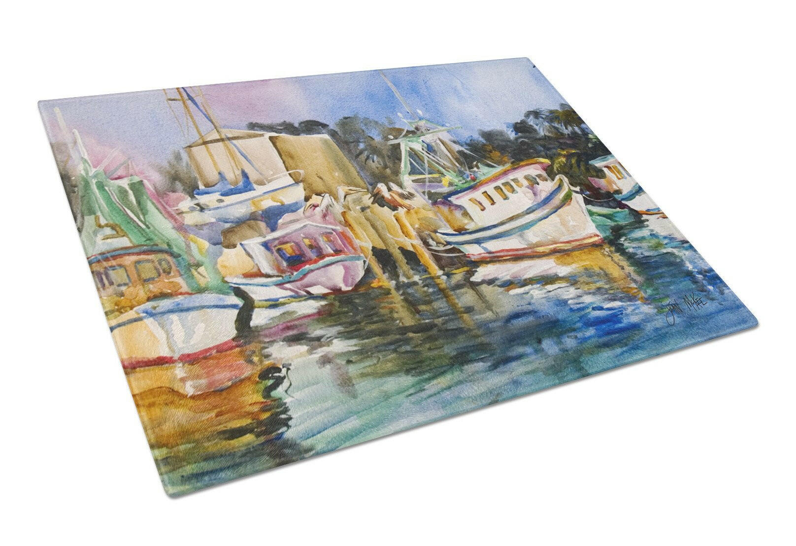 Shrimp Boat Warehouse Cutting Board Tempered Glass Kitchen Cutting Surface, Heat Resistant Chopping, Non-Slip Feet, Food Prep & Serving