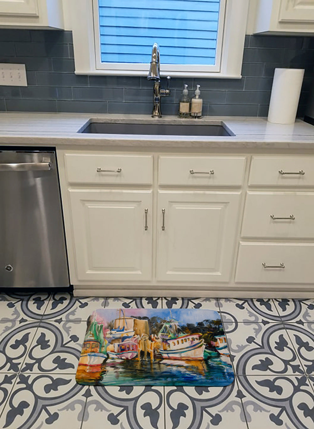 Shrimp Boat Warehouse Memory Foam Kitchen Mat Machine Washable Anti-Fatigue Cushion Comfort Bath or Kitchen Rug