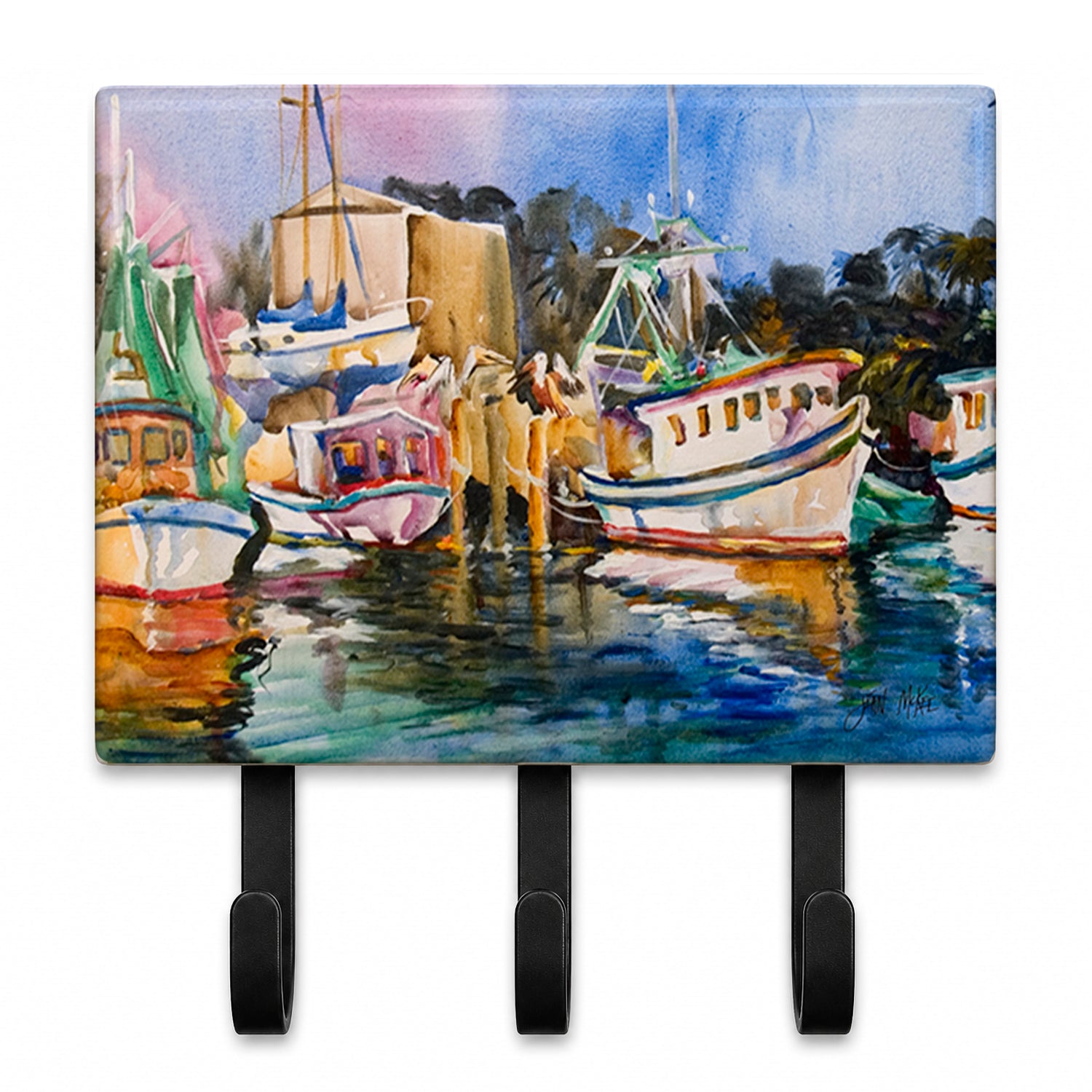 Shrimp Boat Warehouse Leash or Key Holder Wall Hooks, Coat Rack Wall Mount, for Hanging Keys, Towels, Aprons, Leashes