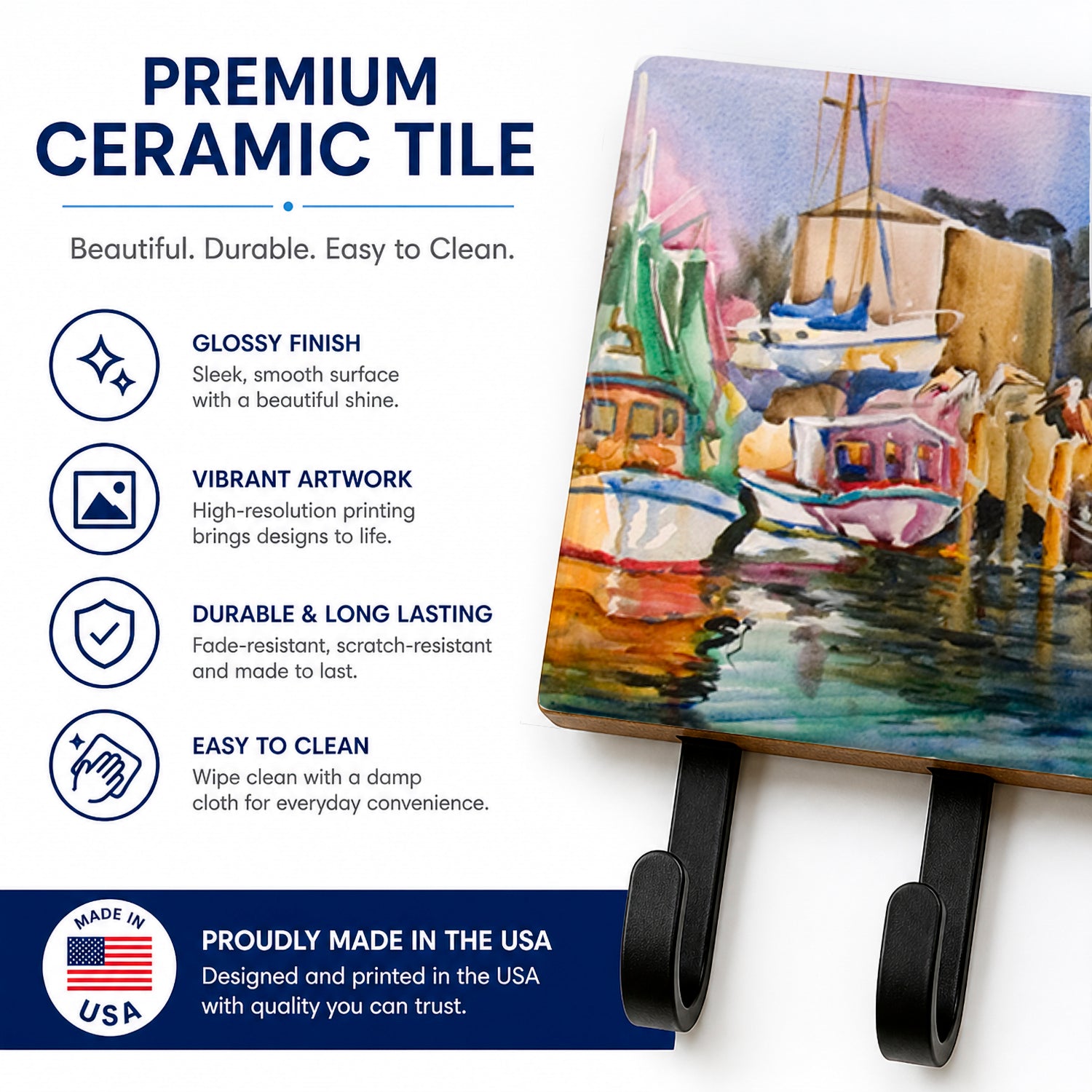Shrimp Boat Warehouse Leash or Key Holder Wall Hooks, Coat Rack Wall Mount, for Hanging Keys, Towels, Aprons, Leashes