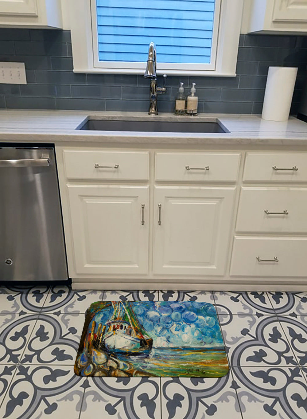 Shrimp Boat  101 Memory Foam Kitchen Mat Machine Washable Anti-Fatigue Cushion Comfort Bath or Kitchen Rug