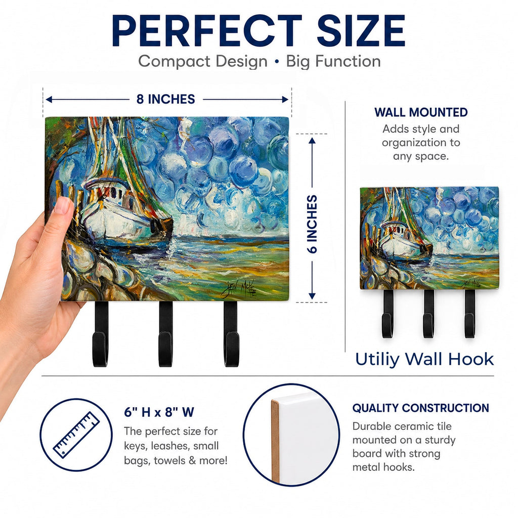 Shrimp Boat  101 Leash or Key Holder Wall Hooks, Coat Rack Wall Mount, for Hanging Keys, Towels, Aprons, Leashes
