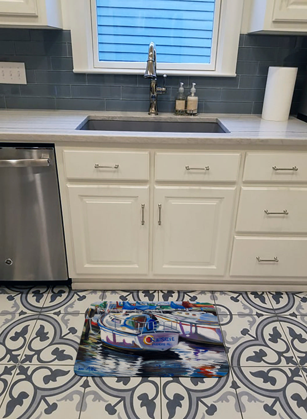 Sunshine Sailboat Memory Foam Kitchen Mat Machine Washable Anti-Fatigue Cushion Comfort Bath or Kitchen Rug