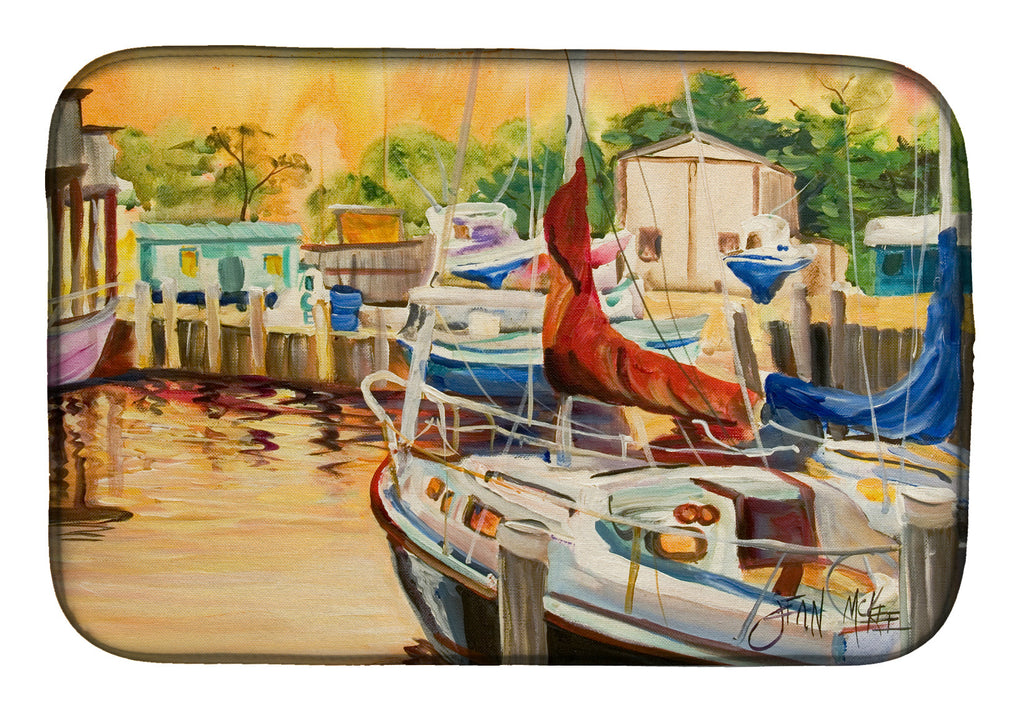 Sunset Bay Sailboat Dish Drying Mat Absorbent Dish Drying Mat Pad for Kitchen Counter Dish Drainer Mat for Countertop, 14 x 21", Multicolor