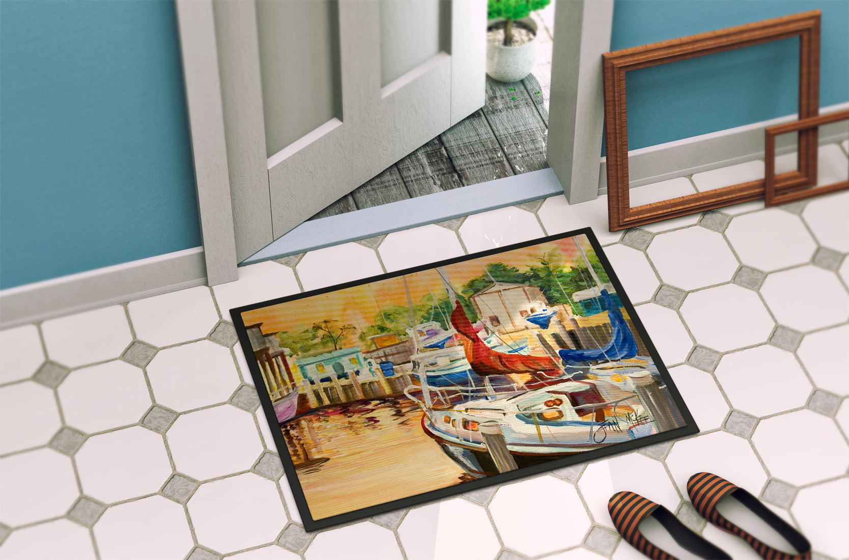 Sunset Bay Sailboat Doormat Indoor Outdoor 24H X 36W Front Door Mat Rugs for Entryway, Non Slip Washable Low Pile,