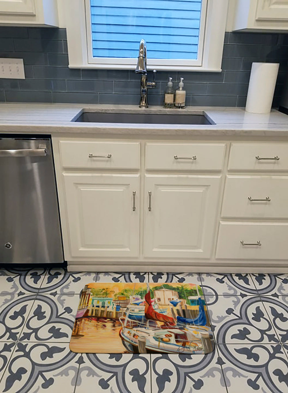 Sunset Bay Sailboat Memory Foam Kitchen Mat Machine Washable Anti-Fatigue Cushion Comfort Bath or Kitchen Rug