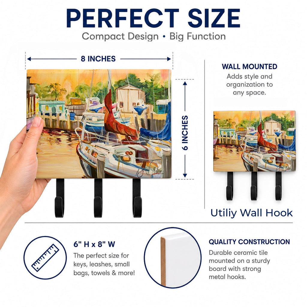 Sunset Bay Sailboat Leash or Key Holder Wall Hooks, Coat Rack Wall Mount, for Hanging Keys, Towels, Aprons, Leashes
