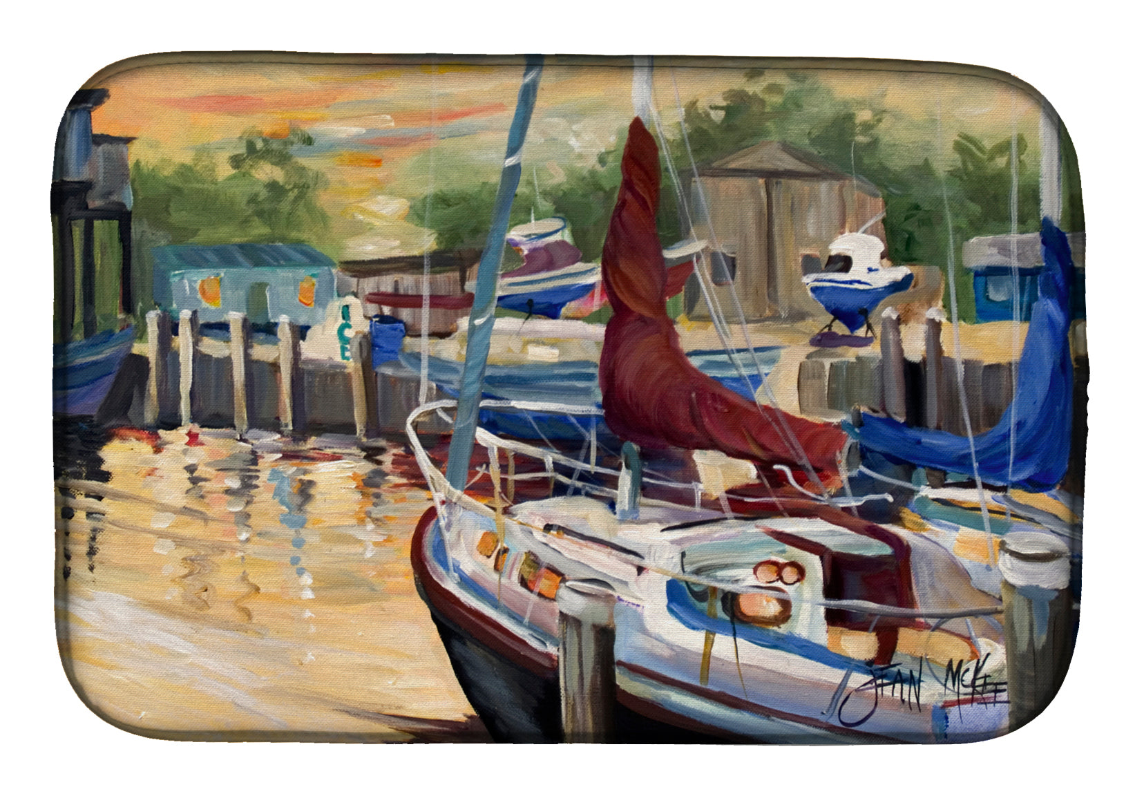 New Sunset Bay Sailboat Dish Drying Mat Absorbent Dish Drying Mat Pad for Kitchen Counter Dish Drainer Mat for Countertop, 14 x 21", Multicolor