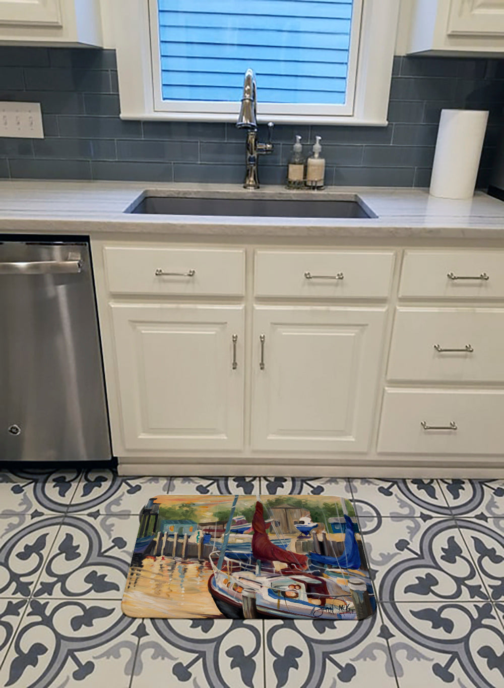 New Sunset Bay Sailboat Memory Foam Kitchen Mat Machine Washable Anti-Fatigue Cushion Comfort Bath or Kitchen Rug