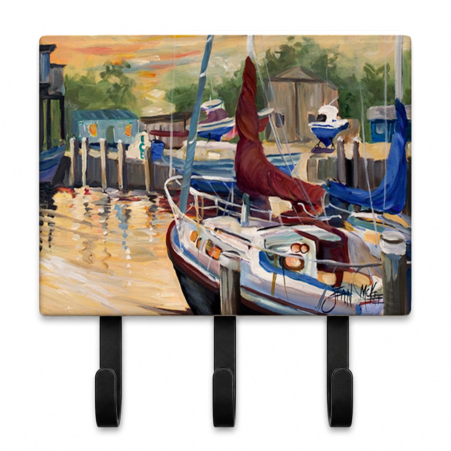 New Sunset Bay Sailboat Leash or Key Holder Wall Hooks, Coat Rack Wall Mount, for Hanging Keys, Towels, Aprons, Leashes