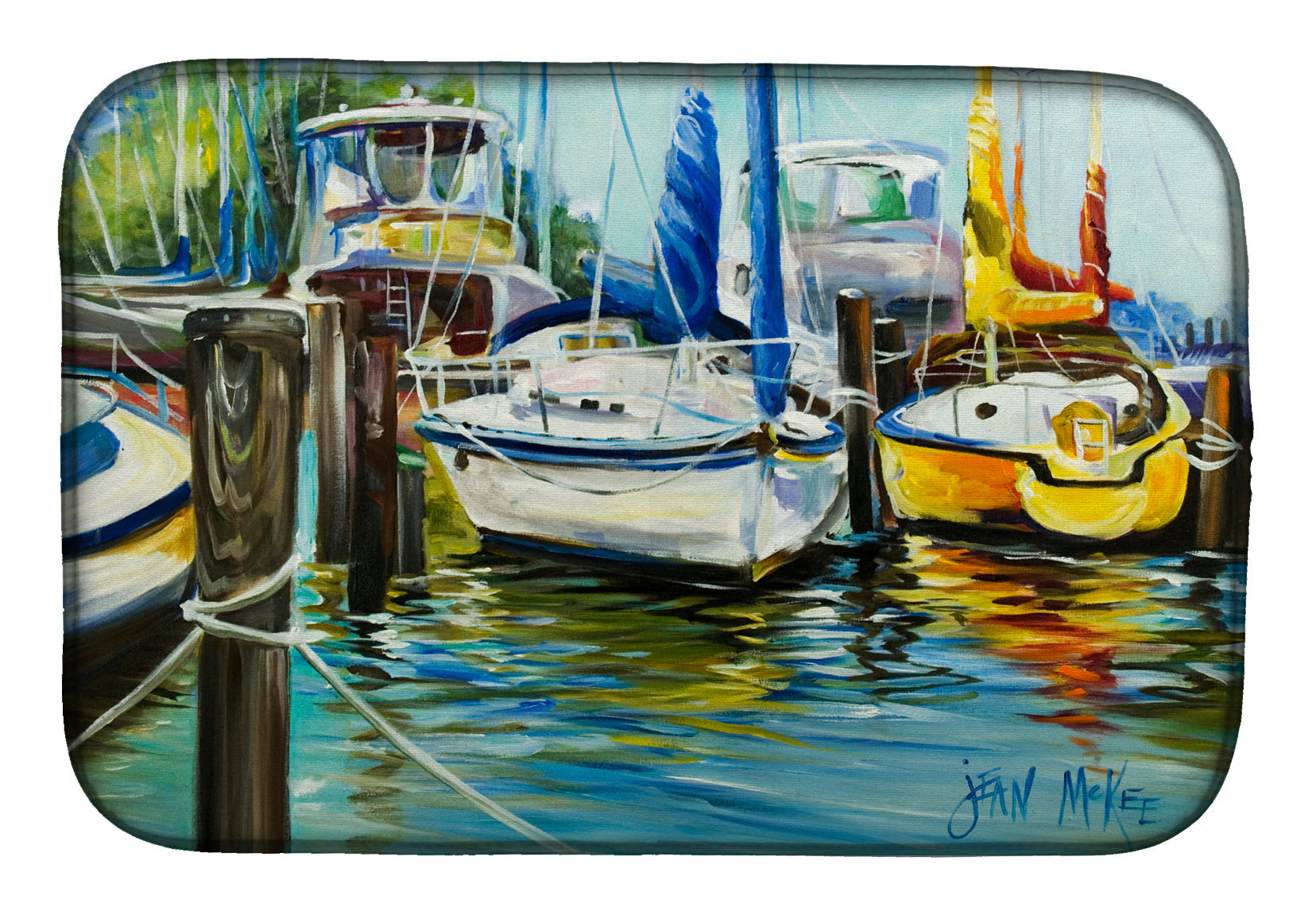 Yellow boat II Sailboat Dish Drying Mat Absorbent Dish Drying Mat Pad for Kitchen Counter Dish Drainer Mat for Countertop, 14 x 21", Multicolor
