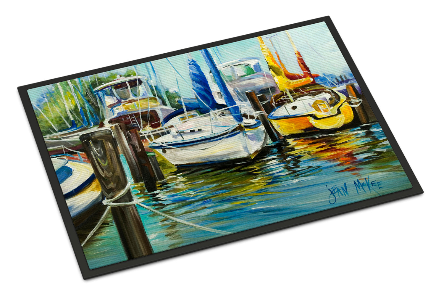 Yellow boat II Sailboat Doormat Indoor Outdoor 24H X 36W Front Door Mat Rugs for Entryway, Non Slip Washable Low Pile,